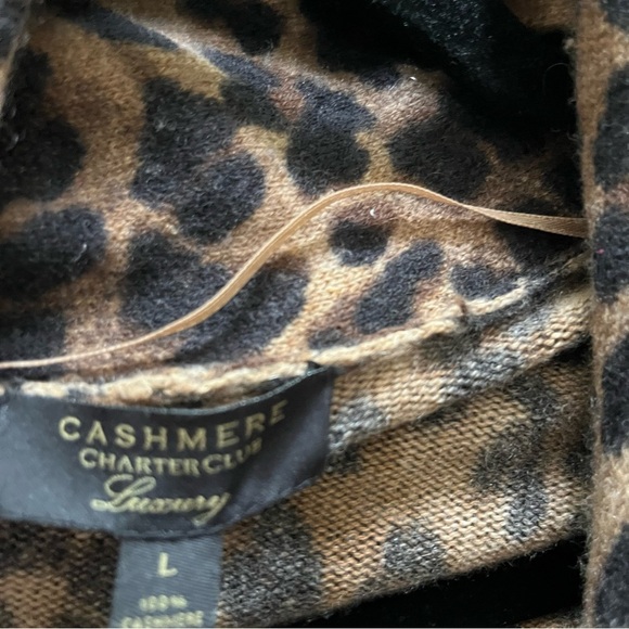 Charter Club 💯 Cashmere Animal Leopard Print Open-Front Cardigan - Picture 5 of 5